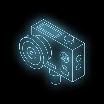 Neon blue action camera shining in the dark Stock Illustration