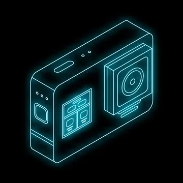 Neon blue action camera showing display screen isometric view Stock Illustration