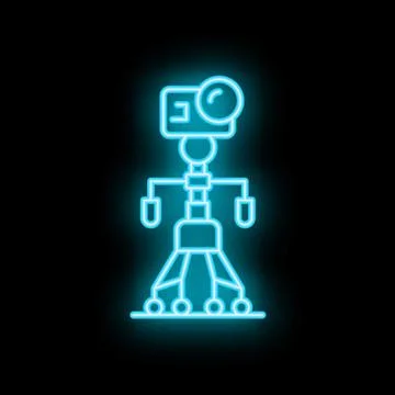 Neon blue action camera on a tripod is recording video blog Stock Illustration