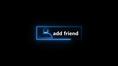 Neon blue 'add friend' button with user icon on a animated black background.. 库存影片 332060270