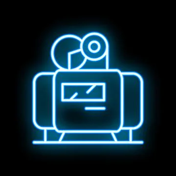 Neon blue air compressor icon glowing against a black background 스톡 일러스트