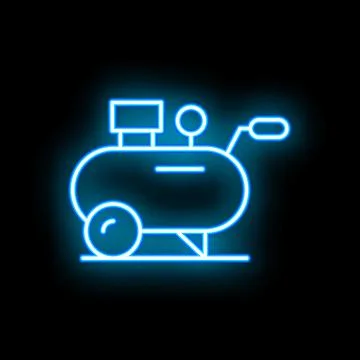 Neon blue air compressor icon glowing on dark background 스톡 일러스트