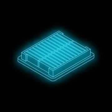 Neon blue air filter glowing on black background Stock Illustration
