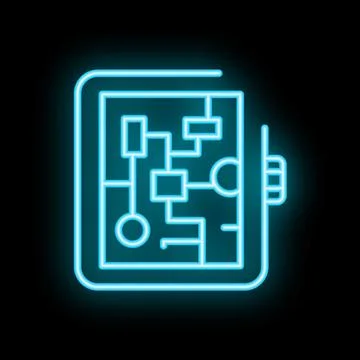 Neon blue algorithm icon glowing on black background Stockillustratie