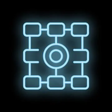 Neon blue algorithm icon showing machine learning process イラスト素材