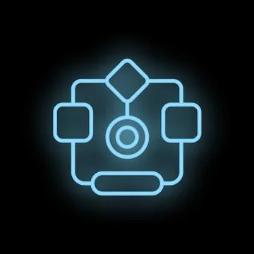 Neon blue algorithm process chart icon on black background Stock Illustration