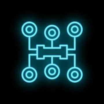 Neon blue algorithm structure connecting circles on black background イラスト素材