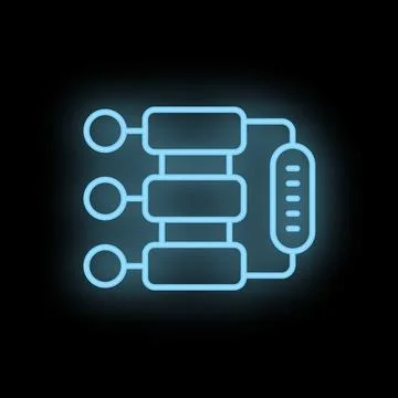 Neon blue algorithm structure icon showing machine learning process Stock Illustration