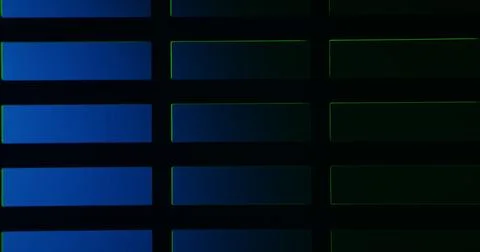 Neon blue and green rectangular grid on dark futuristic tech background Stockillustratie