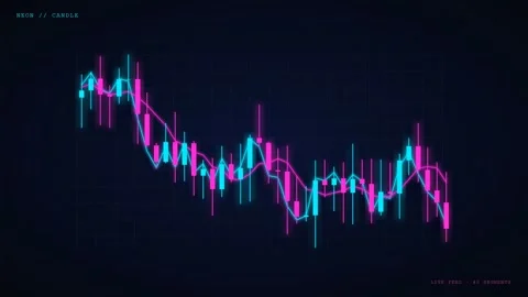 Neon Blue and Pink Candlestick Stock Market Chart Moving on Dark Digital Stock Footage 344775795
