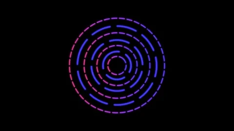 Neon blue and pink dashed concentric circles rotating in opposite direction.. Stock-Footage 346448936