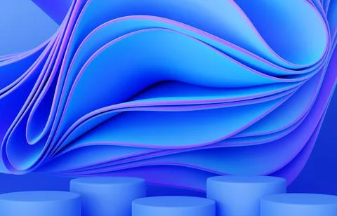 Neon, blue and pink podium background with abstract wavy cloth, folded fabric Stock-Illustration