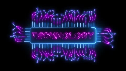 Neon Blue and Pink Technology Circuit Board with Glowing Text on animated B.. Stock Footage 337363089