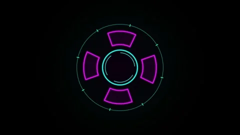 Neon blue and purple circular hud interface graphic animation a glowing Stock Footage 345383680