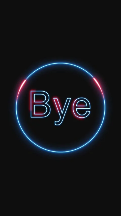 Neon blue and red glowing " Bye" text inside a vertical mobile video white .. Stock Footage 344732293
