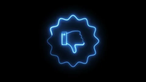 Neon blue animated thumbs-down icon in a dynamic wavy border on black, nega.. Stock Footage 318141799