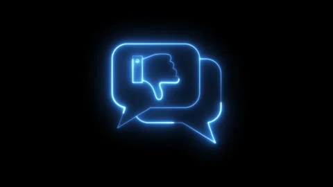 Neon blue animated thumbs down in speech bubble on black background, negati.. Stock Footage 318385984