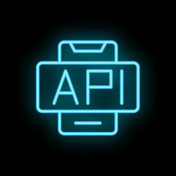 Neon blue api symbol over smartphone for application programming interface Illustrazione stock