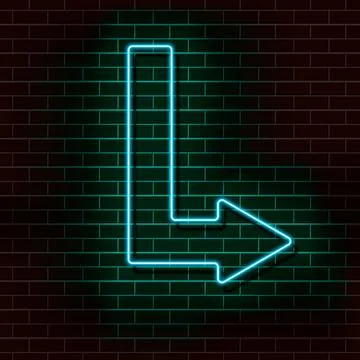 Neon blue arrow on a brick wall. Vector Illustration. Stock Illustration