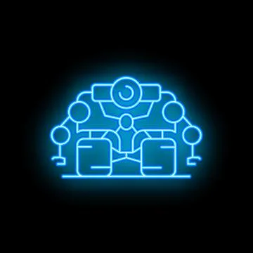 Neon blue artificial intelligence controlling servers and data flow Stock Illustration