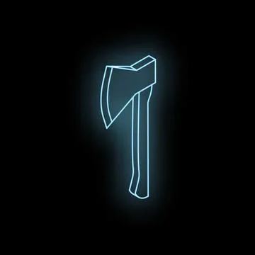 Neon blue axe glowing on black background Stock Illustration