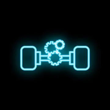 Neon blue axle with gears working icon on black background Stock Illustration