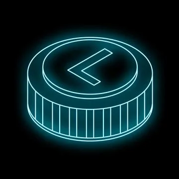 Neon blue back button icon glowing against a black background Stock Illustration