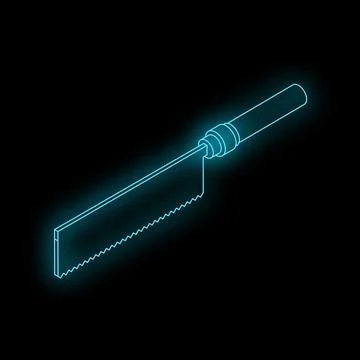 Neon blue back saw isometric projection on black background Stock Illustration