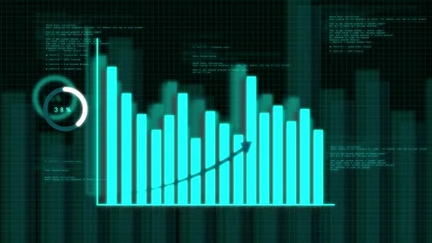 Neon Blue Bar Chart with Data Visualization and Hacker Instructions graph s.. Stock Footage 321454392