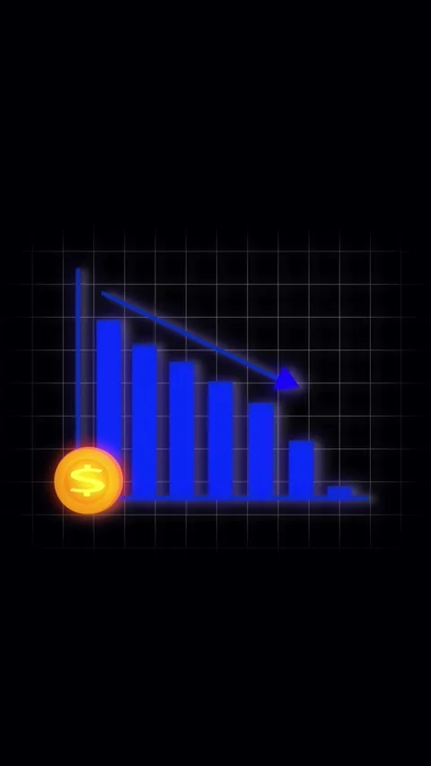 Neon blue bar chart decreasing trend economic crisis animation vertical vid.. Stock Footage 321630345