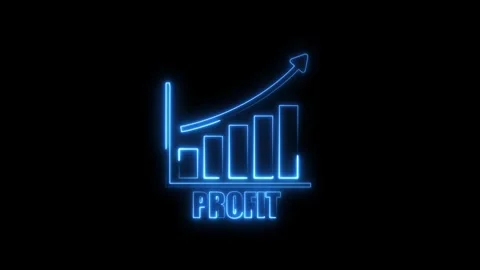 Neon blue bar chart growing upward on black background with subtle camera z.. Video stock 342698860