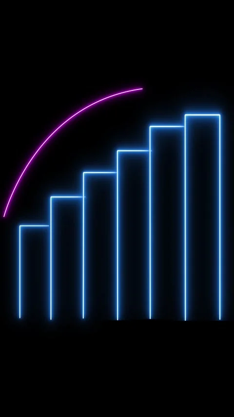 Neon blue bar chart with pink arc on black background graph data visualizatio Stock Footage 337462635
