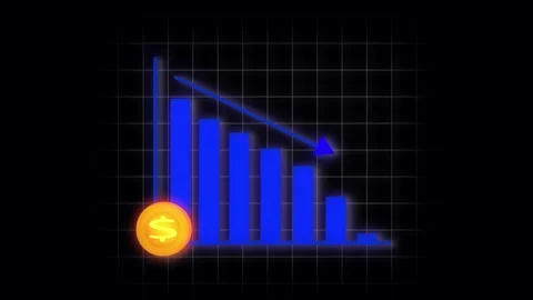 Neon blue bar graph animation declining business finance recession economic.. Stock Footage 321444829