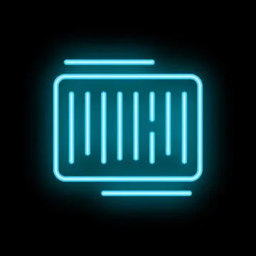 Neon blue barcode glowing on black background 库存插图