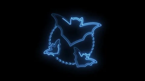 Neon blue bat symbol rotating on black background for halloween themed graphi Stock Footage 315959788