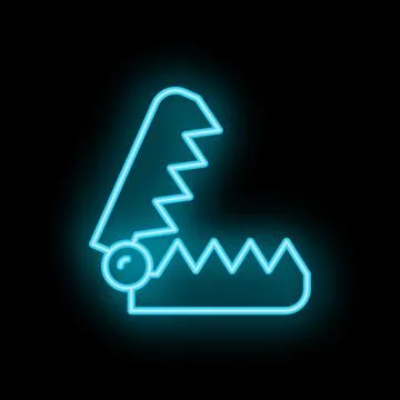 Neon blue bear trap glowing on black background Stock Illustration