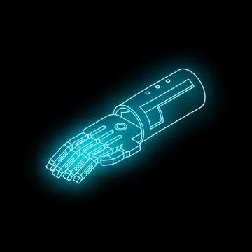 Neon blue bionic robot hand reaching out in dark background イラスト素材