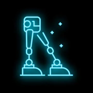 Neon blue bipedal robot walking in space illustration Stock Illustration