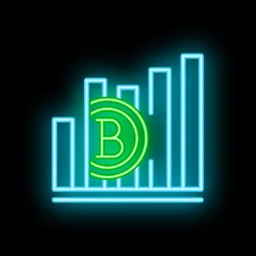 Neon blue bitcoin cryptocurrency growing chart on black background Stock Illustration