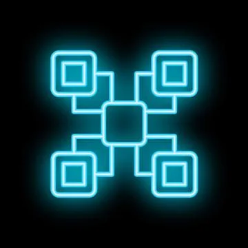 Neon blue blockchain decentralized network glowing icon Stockillustratie
