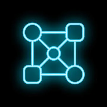 Neon blue blockchain network connecting nodes icon Illustrazione stock