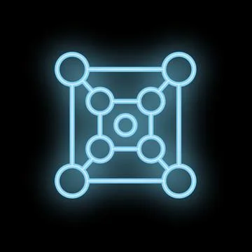 Neon blue blockchain network connecting dots on black background Stock Illustration