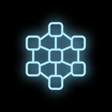 Neon blue blockchain network decentralized technology icon Stock Illustration