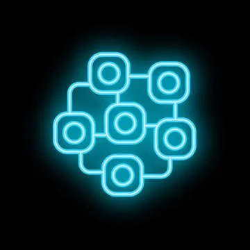 Neon blue blockchain network glowing on black background Illustrazione stock