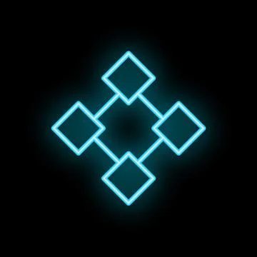 Neon blue blockchain technology concept glowing on black background Stock Illustration