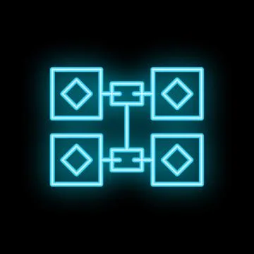 Neon blue blockchain technology icon on black background Stock Illustration