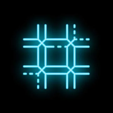 Neon blue blockchain technology network glowing icon illustration Stock Illustration