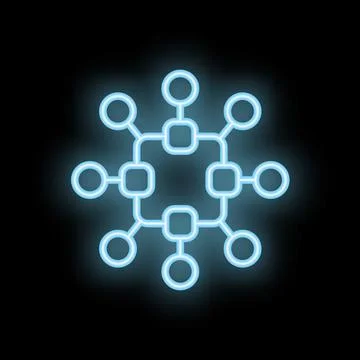 Neon blue blockchain technology network connecting concept icon Stock Illustration