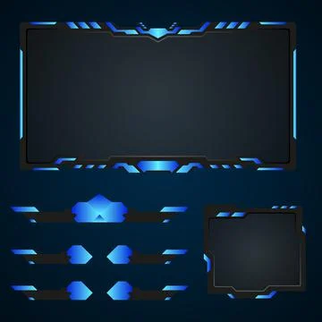 Neon blue border live stream overlay gaming interface facecam screen panel Stockillustratie