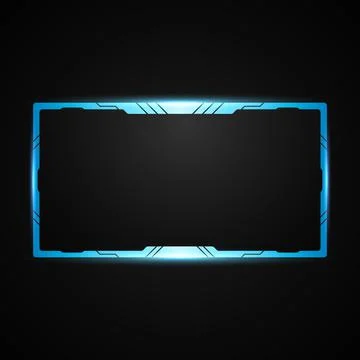 Neon blue border live stream overlay webcam screen frame template Stock Illustration